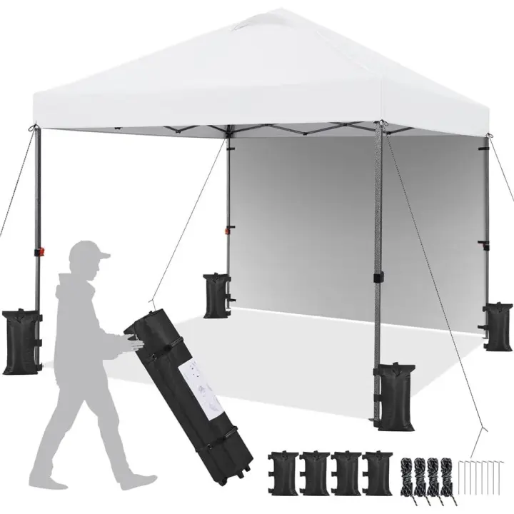 Carpa Plegable 3x3 m Cenador de Jardín con 1 Pared Lateral Altura Ajustable 262-282 cm Gazebo para Exterior Camping Playa Patio Anti-UV Impermeable y Bolsa de Arena - 1