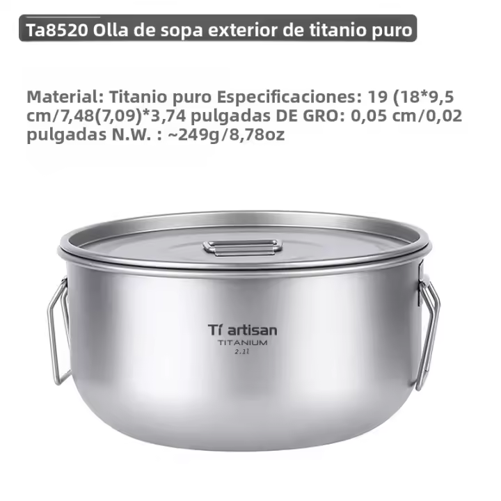 Tiartisan Olla De Sopa De Titanio 2.1L Con Manija Plegable Gran Capacidad Para Camping Al Lightweight Con Tapa - 1