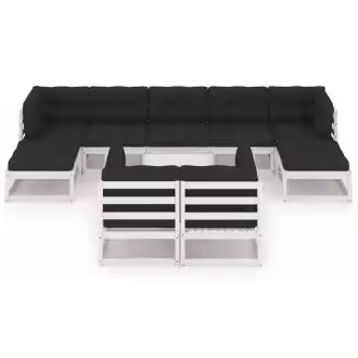 VIDAXL 3077160 conjunto de muebles de jardín 10 piezas fabricado en madera con cojines en acabado blanco - 1