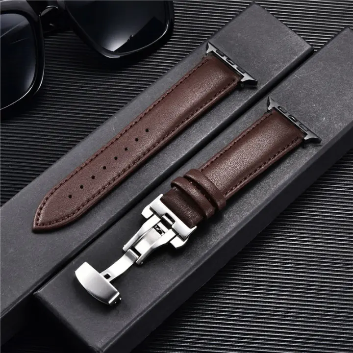 Correa De Cuero Para Apple Watch 8 7 6 5 4 3 SE Con Cierre De Mariposa Reemplazo De Pulsera 38/40/41mm 42/44/45mm Para Iwatch - 1