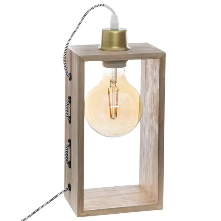 Lámpara rectangular de madera de sobremesa e27 14 x 9.6 x 28 cm (bombilla no incuida) - 1