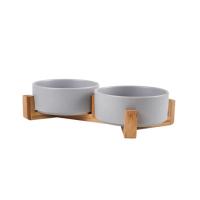 Alfombra De Madera Para Perros Y Gatos Con Cuenco Doble De Cerámica Integrado Basin Para Comer Y Beber Protección Para Cuello De Pequeños Animales Anti-Derrame Feeder - details 7