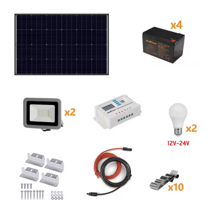 Kit Isla Fotovoltaica 160W - Kit con Placa solar, controlador de Carga, proyector y Accesorios de instalación - 1