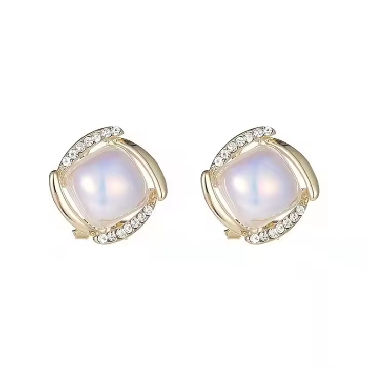 Pendientes cuadrados de oro con piedra lunar de cristal bohemio - 1
