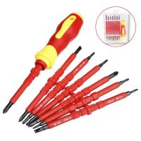 Mov-Juego de 7 destornilladores aislados para electricista de 500 V con destornillador probador, destornillador aislado con mango, destornillador aislado magnético intercambiable, kit de herramientas de reparación - details 0