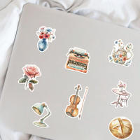 50PCS Pegatinas De Arte Retro Acuarela Para Decoración Personalizada De Maletas Cuaderno Nevera Patineta Material Plástico - details 5