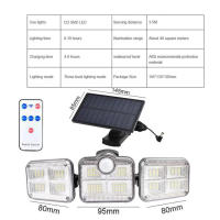 122LED de tres cabezas luz solar de pared luz solar de jardín luz de sensor de cuerpo humano al aire libre, luz solar de pared adecuada para jardines, patios y garajes - details 0