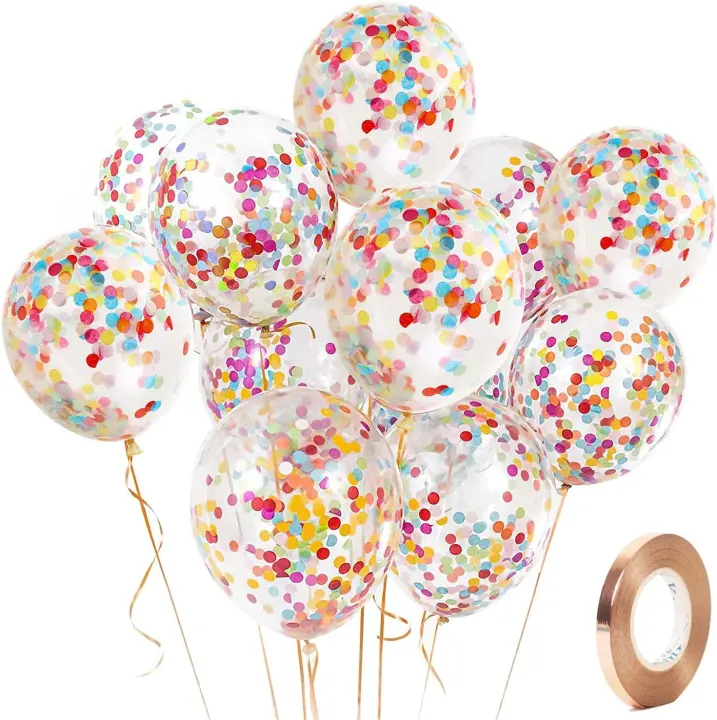 Yiran Lot de 12 ballons confettis colorés en latex de 30,5 cm avec 1 ballon de rechange et 1 ruban, décorations pour fêtes d'anniversaire, mariages, anniversaires de mariage et célébrations - 1