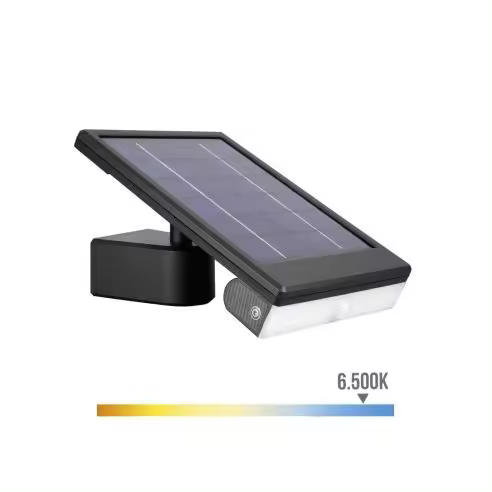 Aplique solar led 6w 720lm 6500k con sensor crepuscular y movimiento punto de luz extraíble Color Negro EDM - 1