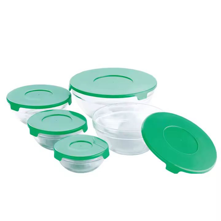 Renberg - Set de 5 Boles de Cristal con Tapas Verdes de Diferentes Tamaños - 1