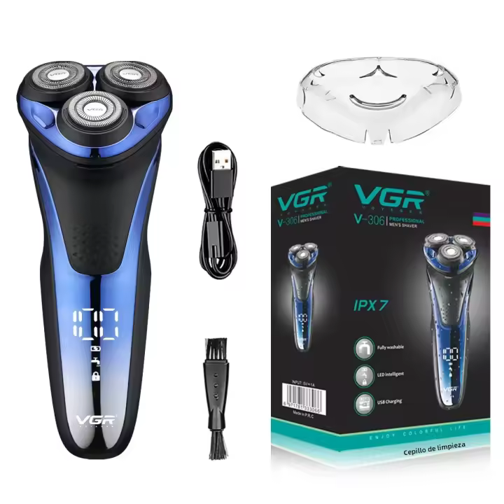 VGR Afeitadora Eléctrica Profesional Para Hombres Trimmer De Barba Flotante IPX7 Impermeable Carga Rechargeable V-306 Triple Hoja Acero Inoxidable - 1