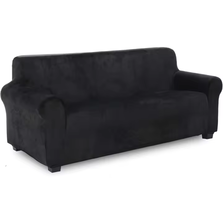 Funda de Sofá 3 Plazas Terciopelo,Cubierta Suave del sofá de la Felpa del Terciopelo para,Cubiertas Elegantes de los Muebles de Elástico Antideslizante Funda sillón (3 Plazas, Negro) - 1