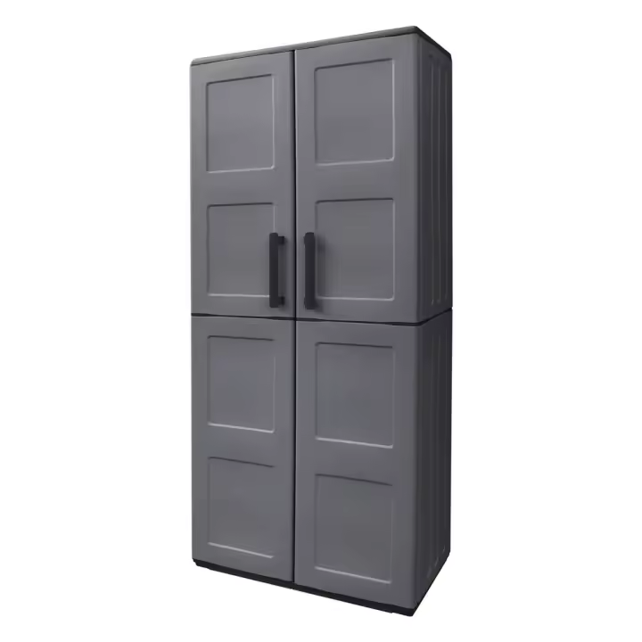 Armario Resina Alto 68x37x163 cm. Con Portaescobas. Color Gris Oscuro - 1