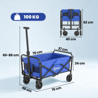 Outsunny Carro Playa con Ruedas Carro de Jardín Plegable con Asa Telescópica Ajustable 2 Bolsas de Almacenaje Carga 100 kg Carrito Transporte para Todo Terreno Jardín Campaña Compra Azul - details 2