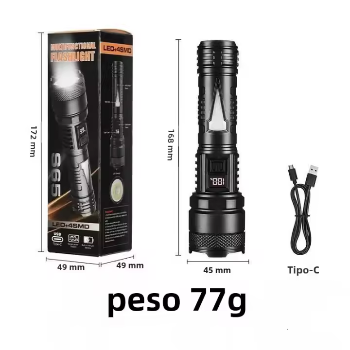 Linterna LED Recargable Portátil De 1500W Con Batería Integrada Impermeable Luz De Torcha Alta Potencia Para Exteriores - 1