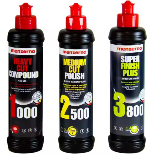 MENZERNA KIT PULIDO MENZERNA 1000 CORTE, 2500 MEDIO, 3800 ABRILLANTADOR 250 ML - 1