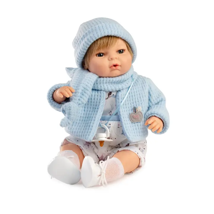 Muñecas Berbesa, Muñeco Lloron Raúl 42 cm, bufanda azul, Muñecas para niñas muñecas juguetes para niñas muñecas recien nacidas muñecas recien nacidos - 1