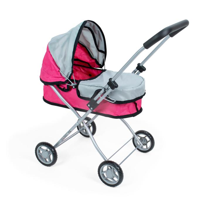 Carro de muñeca. Carrito de Muñecas en color rosa con gris (FL9199-1)  REGALO PORTABEBÉ para muñecas. Incluye capazo con capota y cubre capazo. Plegable y fácil de montar, Calidad al mejor precio. De acuerdo a la normativa CE. +3 años