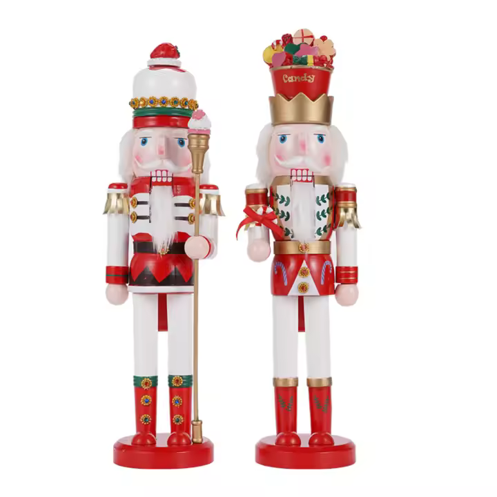 2Pcs Soldado De Navidad Nutcracker De 38CM Adorno De Escritorio Serie De Caramelo Artesanal De Madera Regalo De Navidad Decoración Para El Hogar - 1