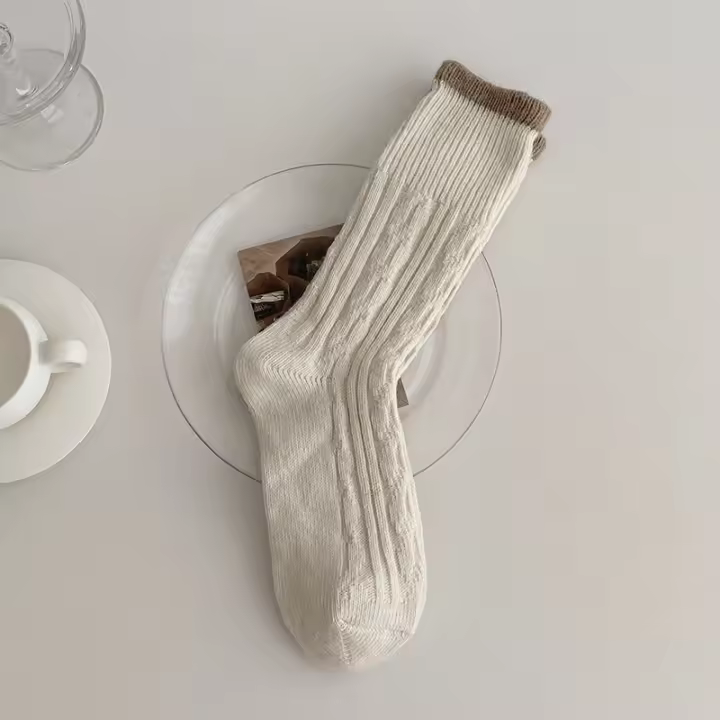 Calcetines Para Mujer Estilo Japonés Sencillo Moda Gruesos Cálidos Transpirables De Lana Calcetines Casuales De Alta Calidad Talla Única - 1