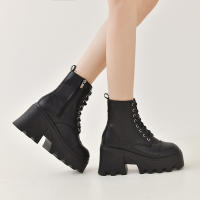 SP Botas Martin de Tacón Grueso y Suela Gruesa de gran tamaño con Remaches de tendencia de otoño E Invierno, BOTAS Cortas con Cremallera lateral y Cordones traseros. - details 5