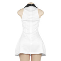 Vestido Casual De Verano 2024 Sin Mangas De Color Sólido Con Cuello Y Splicing Slim Mini Para Mujer Elegante Oficina - details 22
