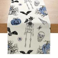 Mantelos De Lino Tejidos Con Estampado De Rosas Y Calaveras Para Decoración De Fiesta Del Día De Muertos Y Halloween Mantel Lavable Para Comedor De Casa Y Cocina - details 2