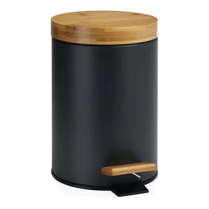 Andrea House Papelera Pedal Negra/Bambú 3L - 1