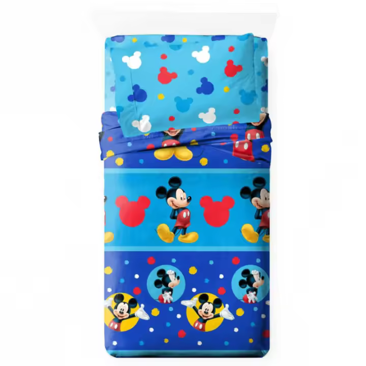 Sábanas Mickey y Minnie 3 piezas para cama de 90cm y 105cm, composición 52% algodón 48% poliéster. Producto Oficial Disney - 1