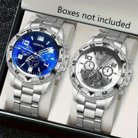 Reloj De Negocios Para Hombre 2pcs/set Con Dial Arábigo Y Correa De Acero Reloj De Cuarzo Moda Y Casual Sin Caja - details 5
