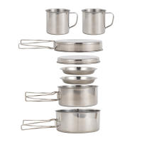Set De Cocina Para Camping 8 Piezas Juego De Cocina Y Comedor De Acero Inoxidable Para Expediciones Al Aire Libre Y Senderismo Con Platos Y Copas - details 0