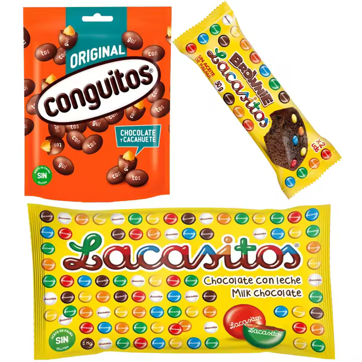 Pack Lacasitos brownie 50g,Conguitos negros doypack 220g,Lacasitos bolsa 1kg - 1