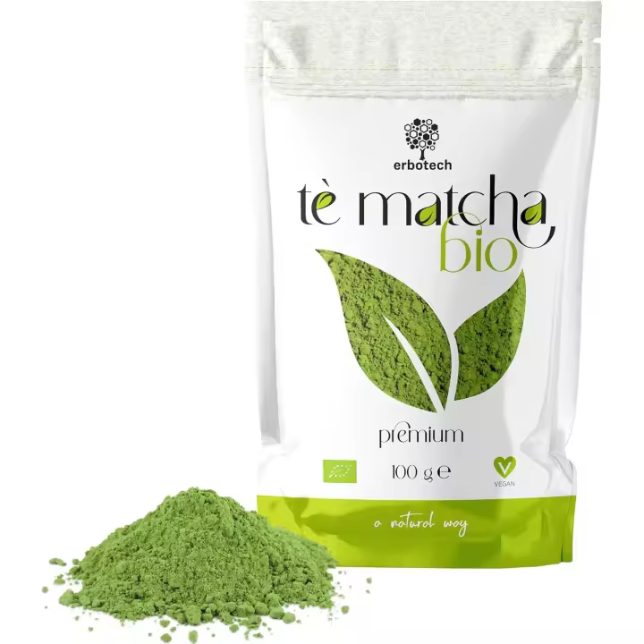 Erbotech, Te Matcha BIO Premium, 100g, Te Verde Japonés en Polvo, Rico en Vitaminas y Minerales, Te Matcha 100% Natural y Vegano, Hecho en Italia, Bolsa Resellable - 1