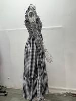Vestido Elegante De Verano Para Mujer Con Patrón De Cuadros Y Suspensión Elástica Ajuste Suave Sin Mangas Cuello Abierto Longitud Hombro a Tobillo - details 2