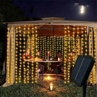 Curtain String Lights Solar Powered LED 8 Modos Perfectas Para Fiestas Bodas Y Decoraciones De Jardín Exterior Navidad Luz Solar - details 4