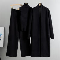 Conjunto De Traje De Pijama Para Mujer 3 Piezas Vintage Moda Primavera Otoño Cardigan Chaqueta Y Pantalones Tejidos Algodón Y Viscosa Estilo Oficina Alto Ajuste Talla Alta - details 8
