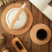 Mantelera Redonda De Rotura Hecha a Mano En Rattan Para Cocina Y Ceremonia Del Té Accesorios De Cocina Aislantes De Alta Calidad - details 3