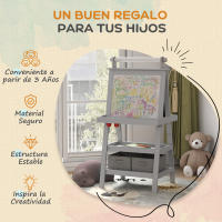 AIYAPLAY Pizarra Infantil Caballete de Pintura para Niños 3 en 1 Pizarra de Doble Cara Magnética con Rollo de Papel y Cestas de Almacenamiento Gris - details 5