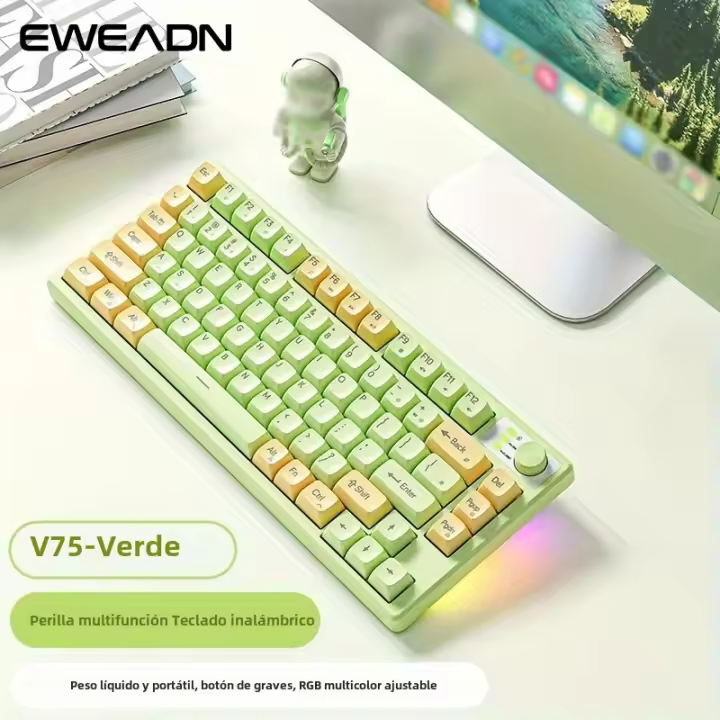 Teclado Inalámbrico EWEADN V75 75% Recargable Con Iluminación RGB Bluetooth 2.4G Mini Teclado De Crema Para Desktop Laptop Tablet - 1