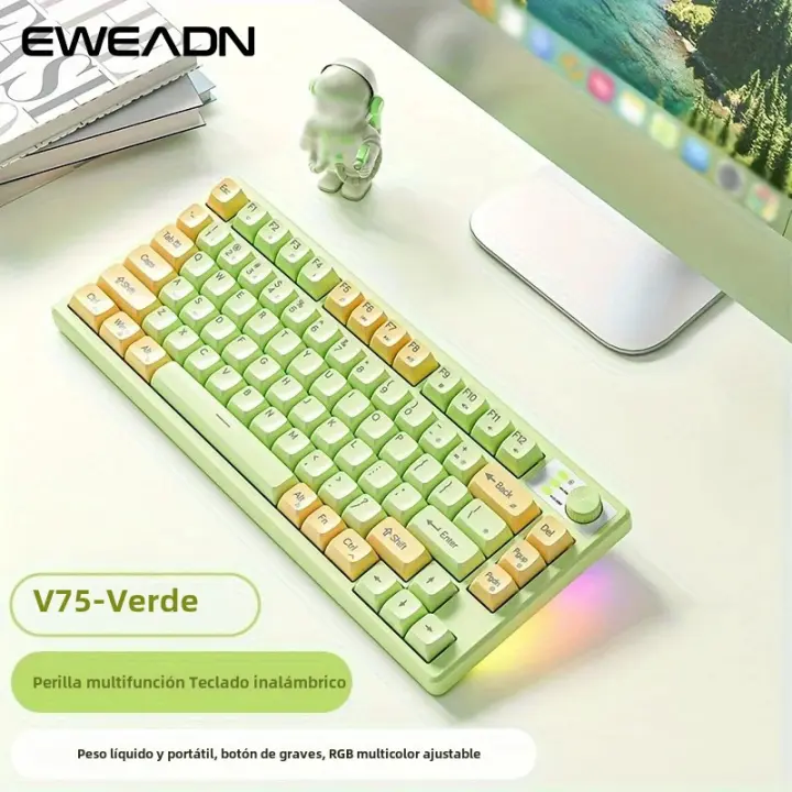 Teclado Inalámbrico EWEADN V75 75% Recargable Con Iluminación RGB Bluetooth 2.4G Mini Teclado De Crema Para Desktop Laptop Tablet - 1