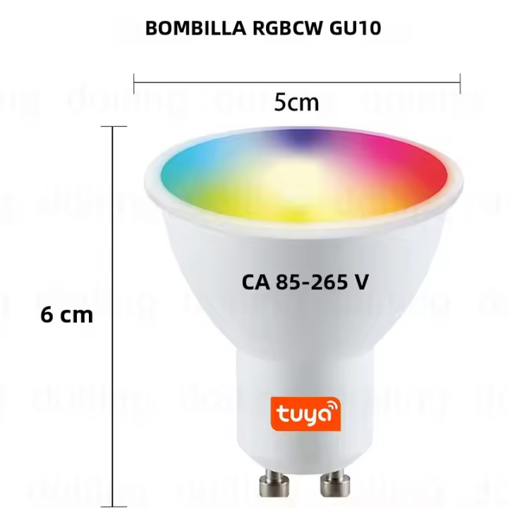 Bombilla LED Inteligente WiFi GU10 5W RGB Regulable Compatible Con Alexa Y Google Home Spotlights Para Iluminación De Hogar 110V-220V - 1
