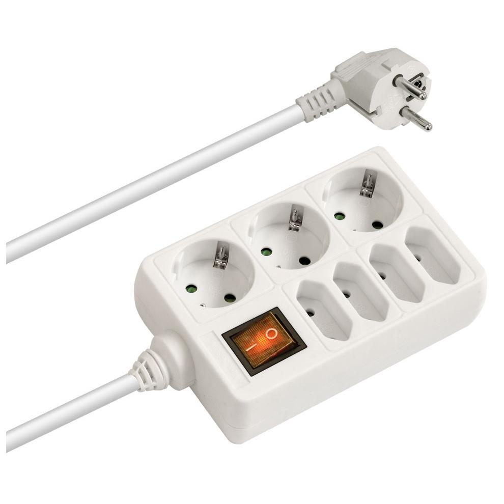 Regleta red con interruptor 1E:3S Schuko + 4 Europa