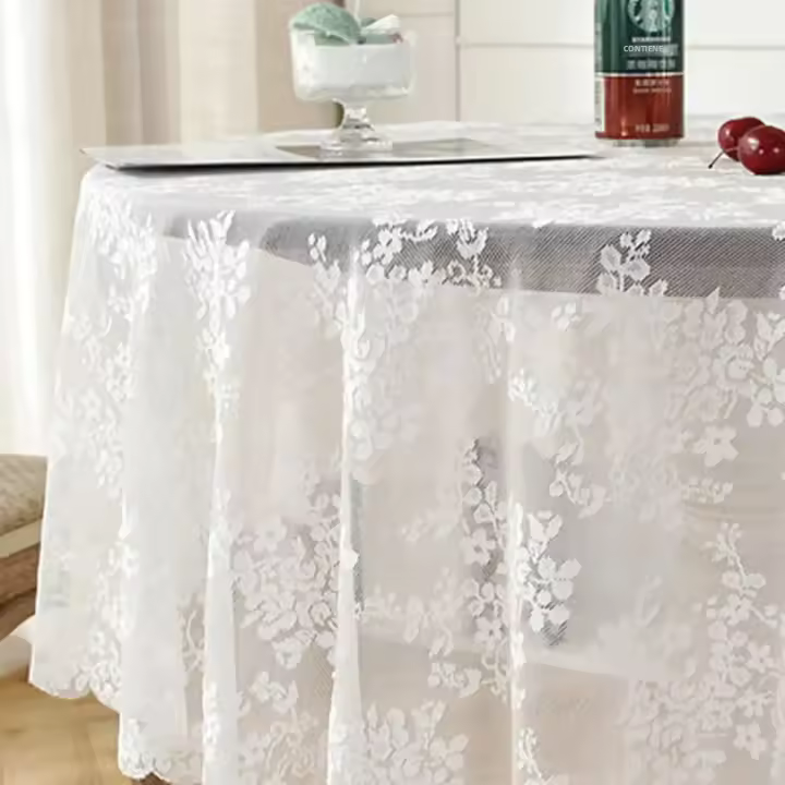 Mantel De Encaje Blanco Redondo Con Patrón De Flor Y Vinado Para Decoración De Sala De Estar Y Comedor Estilo Moderno - 1