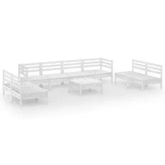 VIDAXL conjunto mobiliario de 9 piezas para jardín fabricadas en madera maciza de pino con acabado en blanco vida xl - 1
