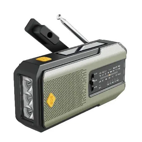 Radio manual de emergencia con manivela y linterna de 3 LED, radio meteorológica portátil AM/FM/NOAA con cargador de teléfono, radio solar con carga USB para acampar en interiores y exteriores, alarma SOS - 1