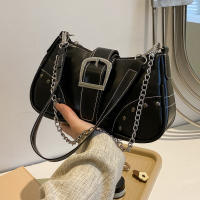 Bolso De Hombro Para Mujer Moda Con Adorno De Cadena Estilo Cool Negro Bolso De Axila De Motociclista Calidad Superior Para Damas Y Niñas - details 3