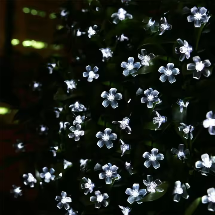 Cadenas De Luces Solares De 5M Con 20LED Para Exterior Impermeables 8 Modos Operadas Por Batería Flor De Cerezo Decoración De Jardín Y Fiesta Navideña - 1