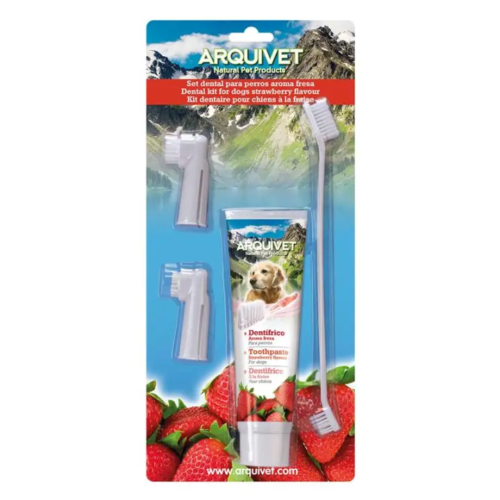 Set Dental para Perros - Cepillos y Pasta de Dientes Sabor Fresa Arquivet - 1