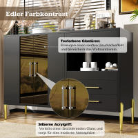 Aparador Ligero, lujoso y Moderno, elegant Puerta de Vidrio Turquesa, ASA de acrílico de Cristal para Restaurante y Sala de estar, patines de Hierro Dorado galvanizado, Cuerpo Negro - details 3