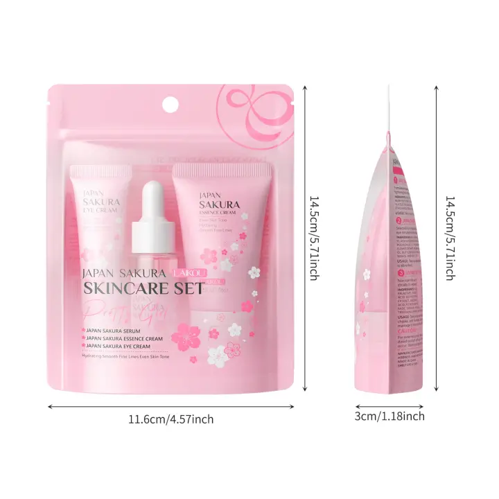 Juego de tres piezas para el cuidado de la piel, juego de 3 piezas para el cuidado de la piel Sakura, crema para ojos y rostro con esencia, productos para el cuidado de la piel - 1